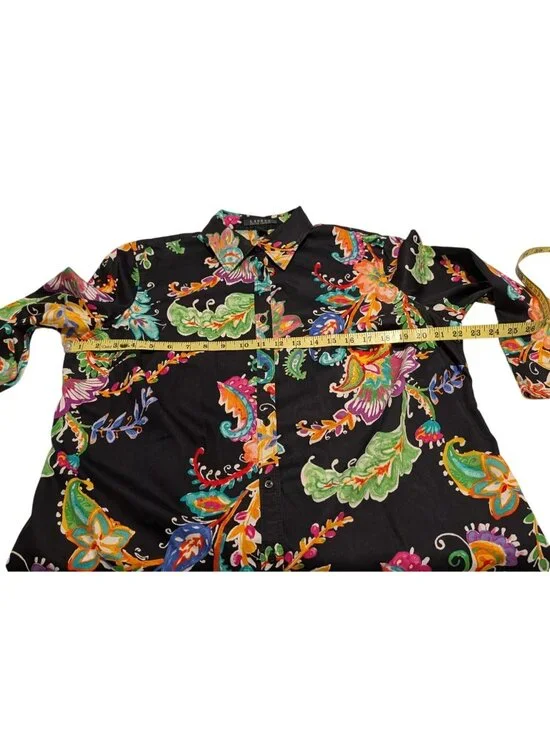 Lauren Ralph Lauren Womens Colorful Paisley Floral Button-Down Blouse 1X Black - Picture 9 of 16